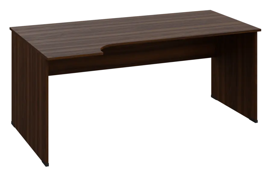 ERL 28 - 184 stůl kancelářský, rohový, levý, dřevěná podnož, deska 25 mm, široký 1800 mm, ořech královský